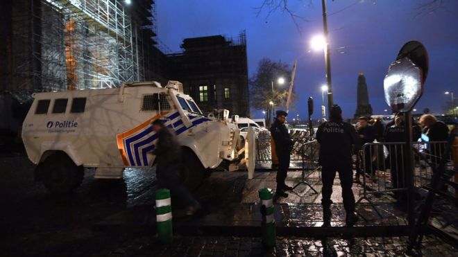 File image of police guarding the Brussels courthouse taken on December 18, 2017