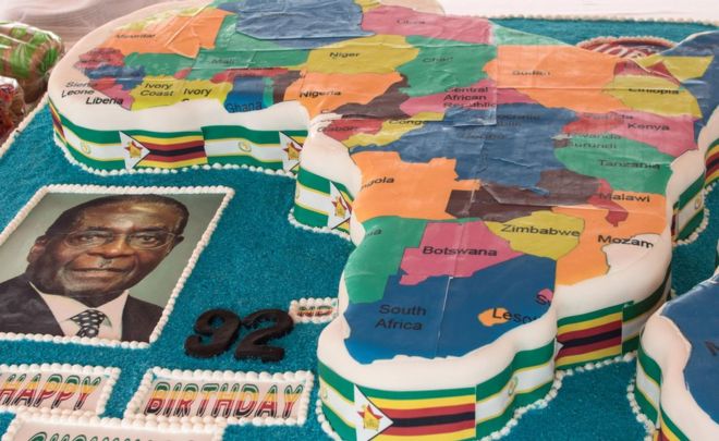 President Robert Mugabe's birthday cake in the shape of the map of Africa during celebrations marking his birthday at the Great Zimbabwe monument in Masvingo - 27 February 2016