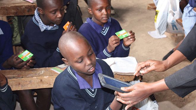 Girls in Kenyan school with smartcards