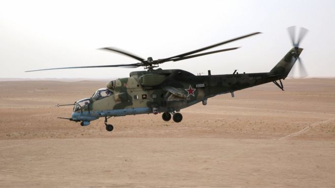 Un helicóptero ruso en Siria.