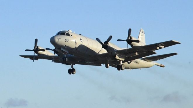 一架美國海軍P-3獵戶座偵察機從夏威夷海軍陸戰隊基地起飛(3/3/2017)