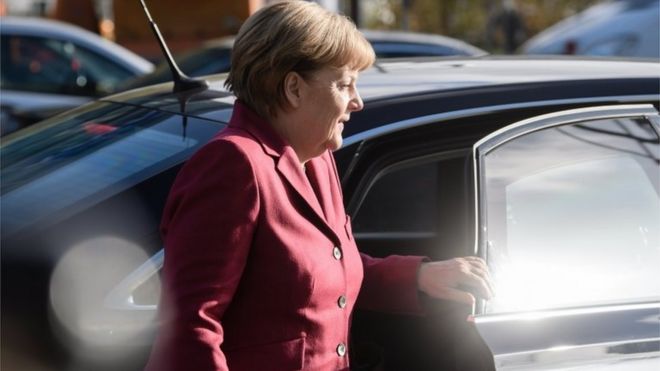 Merkel arrives for talks on Friday