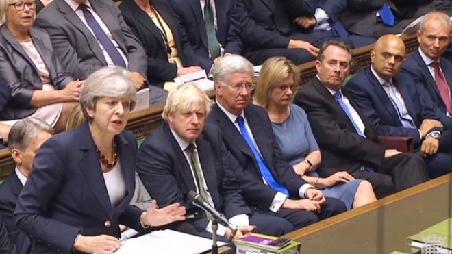 Theresa May addressing MPs at Prime Minister's Questions