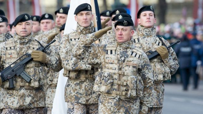 Latvian troops on parade - file pic