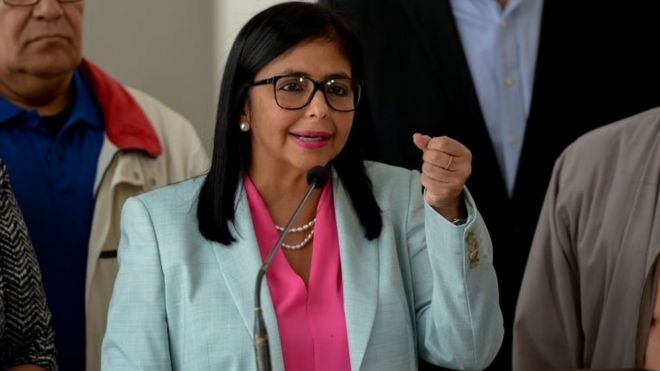 The president of Venezuela's Constituent Assembly, Delcy Rodriguez speaks during a press conference after holding a meeting with the Truth Commission, at the Foreign Ministry in Caracas on December 23, 2017.