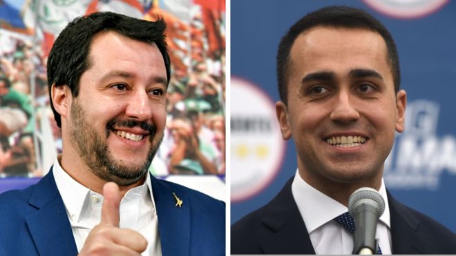 Imagen compuesta de Matteo Salvini (derecha) y Luigi di Maio (izquierda)