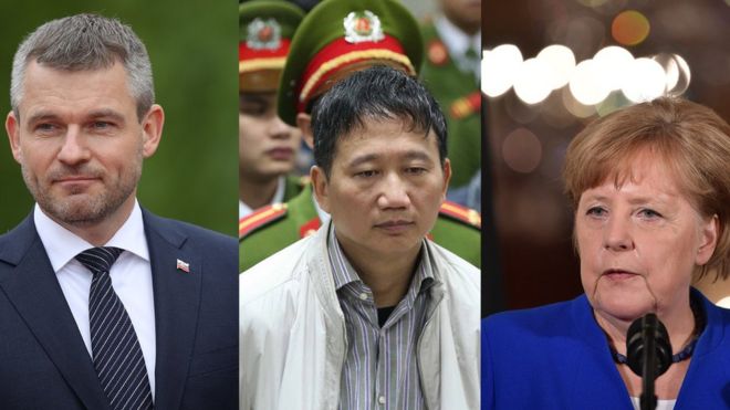 Thủ tướng Slovakia, Peter Pellegrini, và thủ tướng Đức, bà Angela Merkel trong động thái chưa từng có của lịch sử ngoại giao châu Âu đã cùng công khai nói với báo chí hôm 2/5/2018 về vụ 'bắt cóc Trịnh Xuân Thanh'.