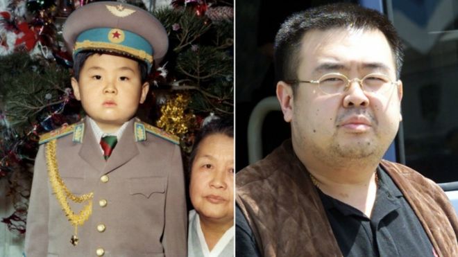 Kim Jong-Nam de niño, con uniforme militar, y a la derecha, antes de su muerte.
