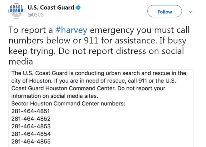 US Coast Guard's tweet