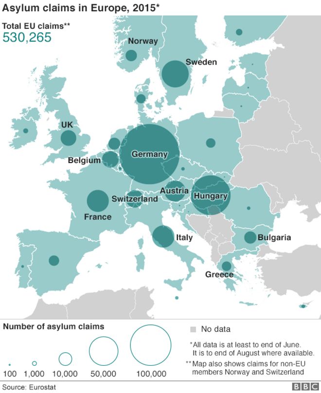 Map of asylum claims in 2015