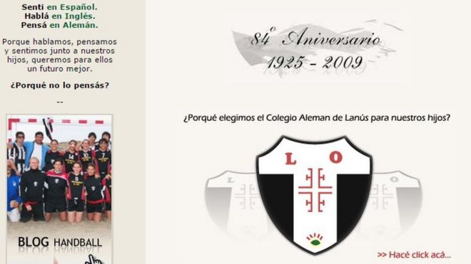 Webpage of Lanus Oeste German School in Buenos Aires