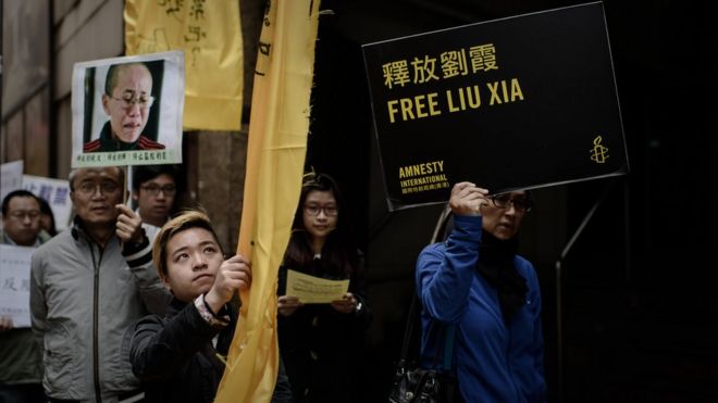 El arresto docimiliario de Liu Xia en 2010 desató protestas en Hong Kong.