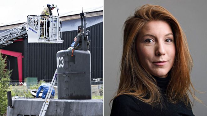 A composite showing the submarine Nautlius and missing reporter Kim Wall