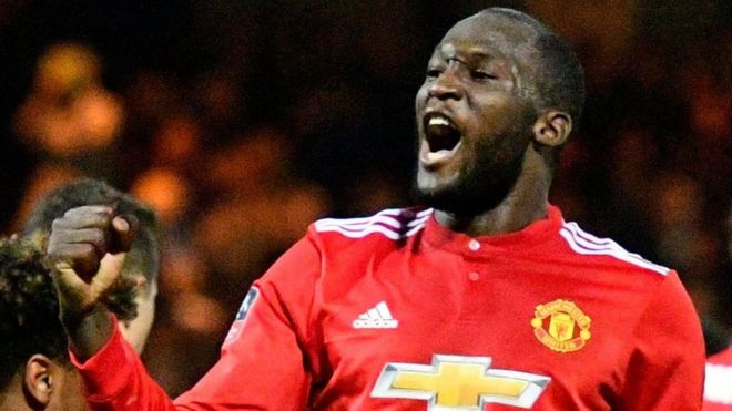 Manchester United striker Romelu Lukaku celebrates