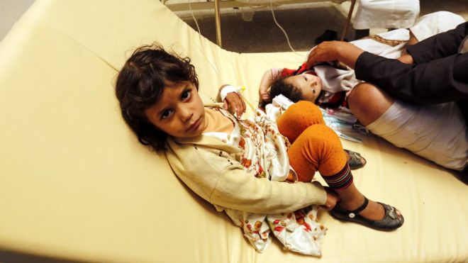 Children in Sanaa receiving treatment for cholera symptoms