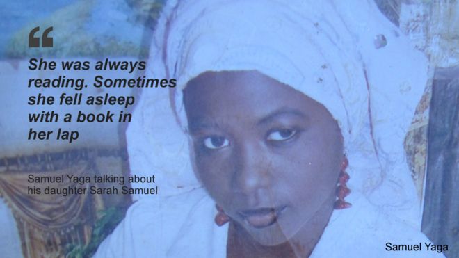 Picture of Sarah Samuel with a quote from her father saying: She was always reading. Sometimes she fell asleep with a book in her lap