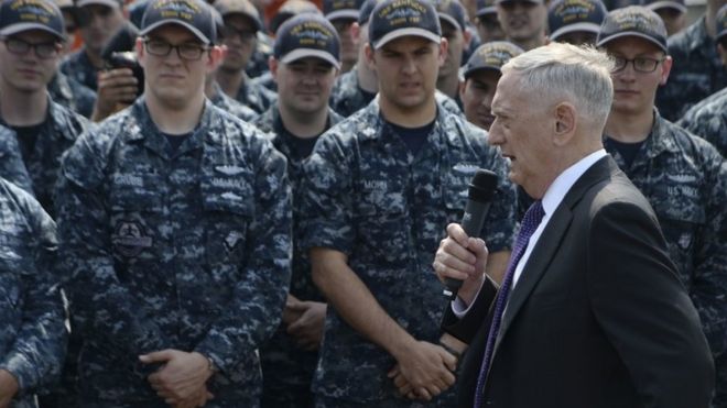 US Secretary of Defense Jim Mattis speaks to military personnel in Ohio (10 Aug 2017)