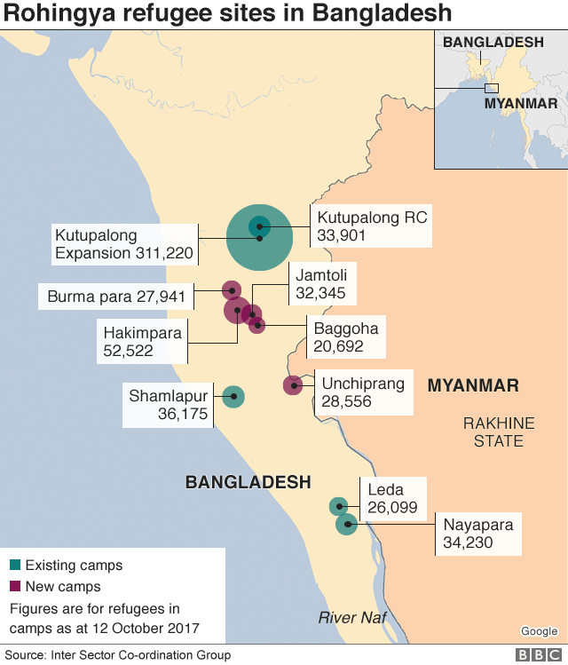 Map showing Rohingya refugee settlements in Bangladesh