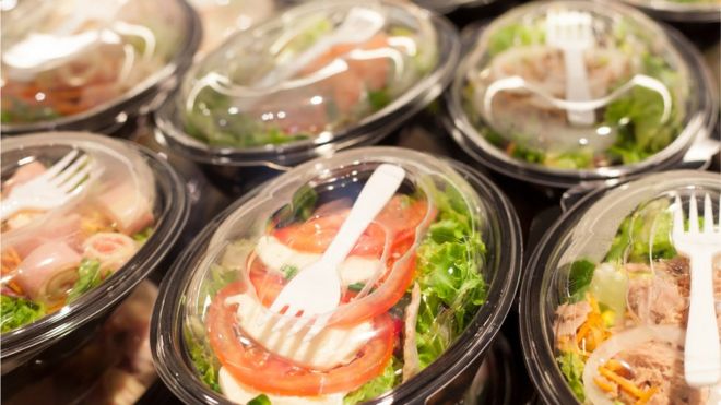 salads in plastic pots