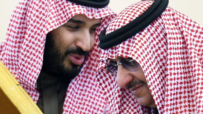 Prince Mohammed bin Salman (left) and prince Mohammed bin Nayef