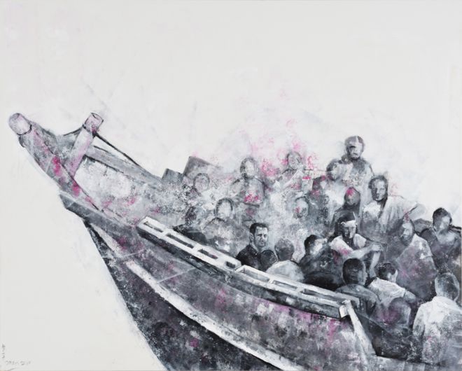 Barco de refugiados hundiéndose con Bashar al Asad dentro