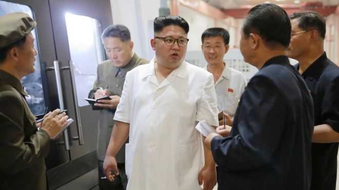 North Korean leader Kim Jong-un inspects the General Machine Plant in Pyongyang, 12 October 2017