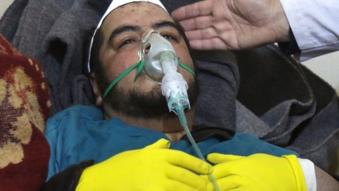 Man receives treatment after a gas attack in the Syrian town of Khan Sheikhoun. 4 April 2017