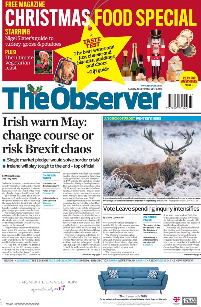 The Observer front page