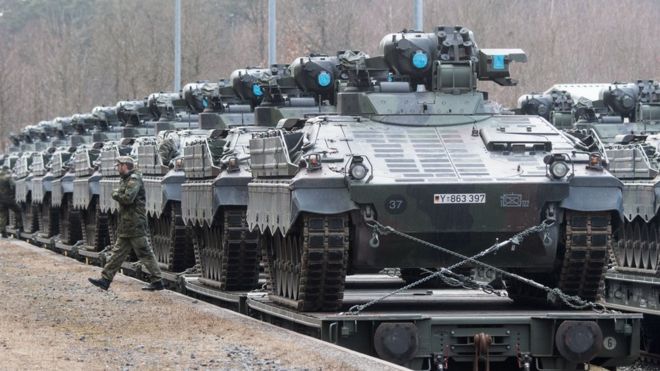 The German armed forces Bundeswehr send military vehicles to Lithuania for a Nato programme