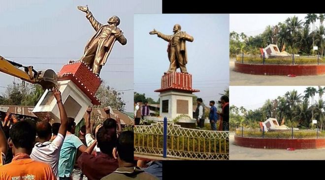லெனின் சிலையை இடித்து அவரது தலையை வைத்து கால்பந்தாடிய பாஜகவினர்