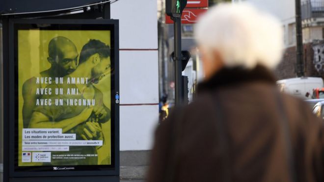 One of the health ministry's safe-sex posters on the streets of Rennes, western France.