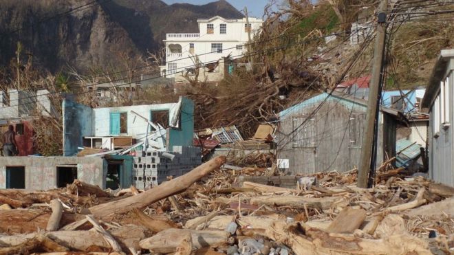 A view of destroyed houses in Soufriere