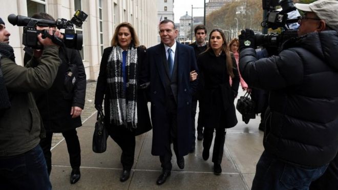 Former head of Paraguayan Football Association and former president of the South American Football Confederation (CONMEBOL) Juan Angel Napout, arrives for opening arguments of the FIFA bribery trial at the Brooklyn Federal Courthouse in New York, U.S., November 13, 2017