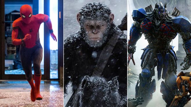 L to R: Spider-Man: Homecoming, War for the Planet of the Apes, Transformers: The Last Knight