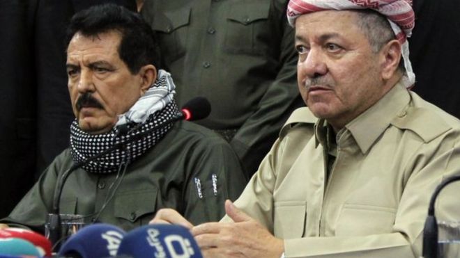 رسول (إلى اليسار) مع مسعود البارزاني رئيس إقليم كردستان العراق