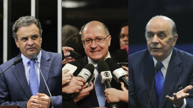 Os senadores Aécio Neves e José Serra e o governador Geraldo Alckmin