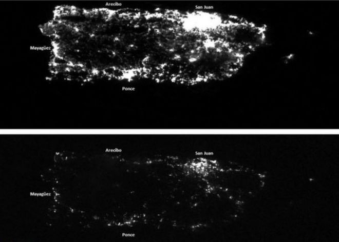 Satellite images show night in Puerto Rico