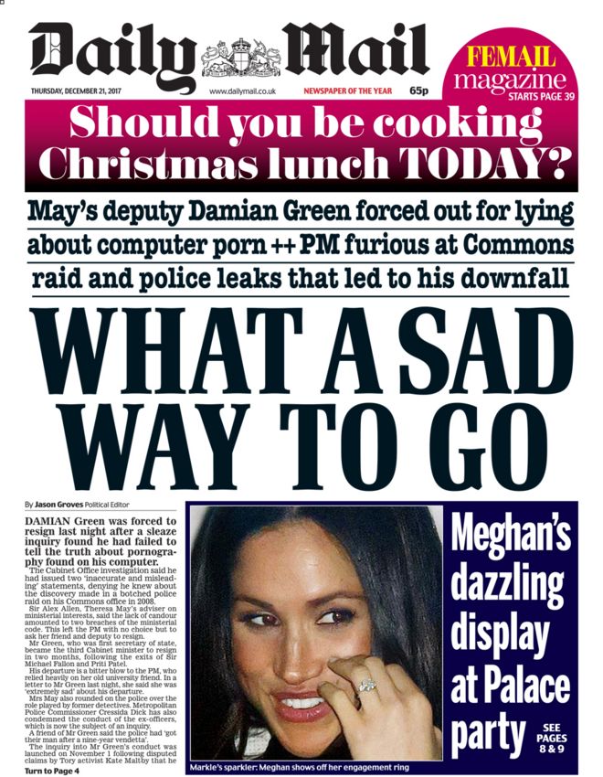 Daily Mail front page 21/12/2017