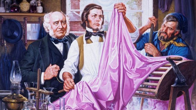 William Henry Perkin (centro) trabajando en el colorante sintético que bautizó como "malveína". (Imagen: Fundación del Patrimonio Químico)