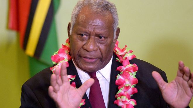 Vanuatu President Baldwin Lonsdale speaks at a press conference at Vanuatu International Airport