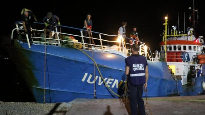 German aid ship docked in Lampedusa, 2 Aug 17