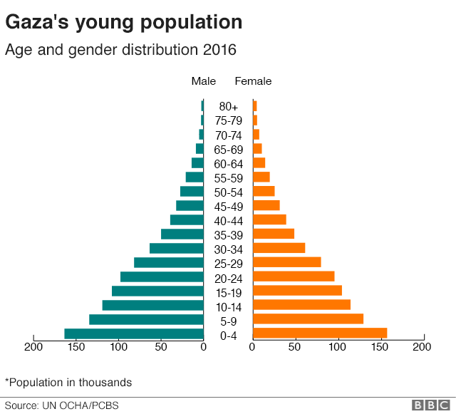 graph of Gaza population age, showing highest numbers of children and teenagers