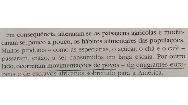 Passagem de livro didático em Portugal
