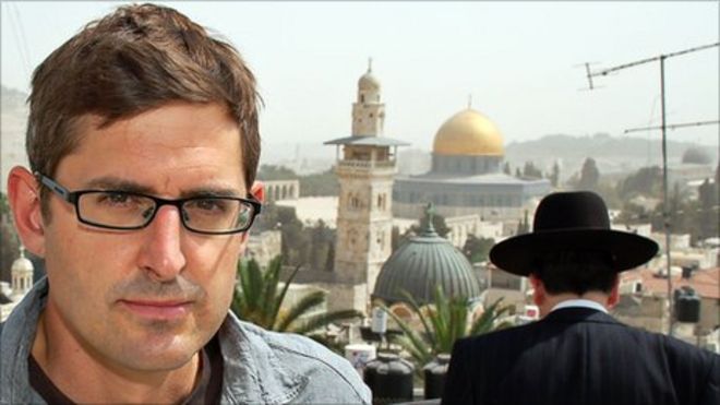 Louis Theroux in Jerusalem's Old City, overlooking the Dome of the Rock and the Temple Mount