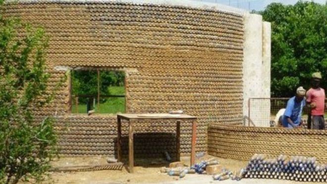 Image result for sand filled bottle houses