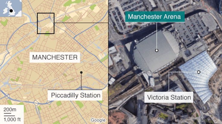 Map of Manchester Arena location