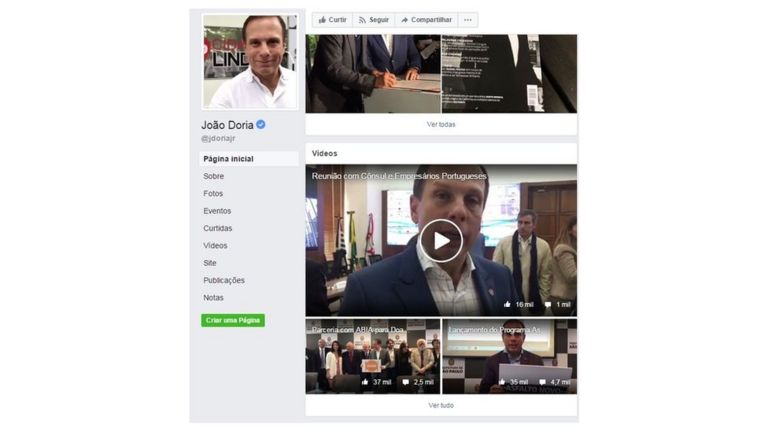 Página do Facebook de João Doria