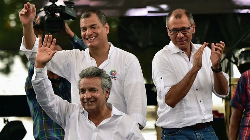 Lenín Moreno, Jorge Glas y Rafael Correa todos juntos.