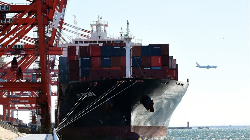 Ship in a Japanese port