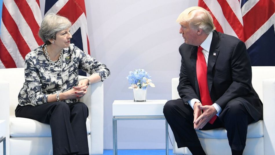 在德國漢堡舉行的20國首腦峰會（G20）期間，美國特朗普和英國首相特裡莎·梅舉行了雙邊會晤